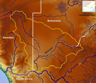 The Auob in the Molopo catchment area (center left) Molopo Basin OSM.png