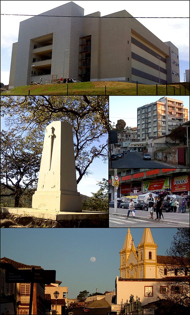 Do alto, da esquerda para a direita: Novo prédio do Fórum Desembargador Pedro Viana na Comarca de Santa Luzia, Monumento a Duque de Caxias, vista da Rua Floriano Peixoto no bairro Centro, vista da Avenida Brasília, vista da Matriz de Santa Luzia na Rua Direita.