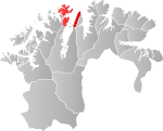 Mapa do condado de Finnmark com Nordkapp em destaque.