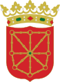 Sarkanajam fonam, vertikālajām, horizontālajām un diagonālajām līnijām ir zināma līdzība ar Navarras karalistes ģerboni.