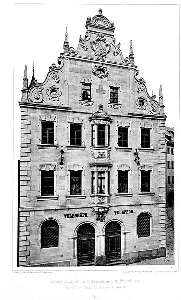 File:Neues Postgebäude, Theresienstraße 11, Nürnberg, Königl.Landesbauamt Nürnberg, Tafel 7,Kick Jahrgang II.jpg