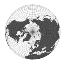 The northern hemisphere covered by a 5x5 degree, equal angle, latitude-longitude grid. In c-squares notation, each cell of the grid has a unique identifier, incorporating the identity of its parent (10x10 degree) cell, and further divisible into 1-degree, 0.5-degree, 0.1-degree cells, etc., as fine as may be desired. Nordhalbkugel gr-BW.png