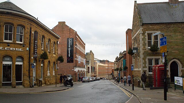 Northampton's Cultural Quarter, from the front of the Guildhall looking south down Guildhall Road