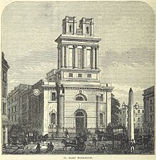 The monument in its original position outside St Mary Woolnoth[1]