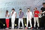 One Direction made their arrival into the UK charts this year with three top 10 entries. These included their debut number-one single "What Makes You Beautiful", as well as their guest appearance on the chart-topping charity record "Wishing on a Star" by The X Factor Finalists 2011. One Direction Sydney 2.jpg