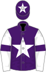 Purple, white star, white sleeves, purple armlets, purple cap, white star