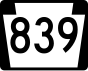 Pennsylvania Route 839 işaretçisi