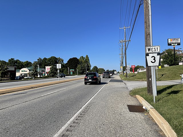 PA 3 westbound approaching US 202/US 322 in West Goshen Township
