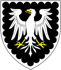 Arms of Palk: Sable, an eagle displayed argent beaked and legged or a bordure engrailed of the second PalkArms.PNG