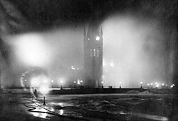 The Centre Block of Parliament Hill ablaze in Ottawa, 1916 Parliament Ottawa in fire.jpg