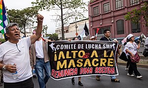 Protesters denouncing the government's use of violence, January 2023 Paro Nacional 28 de enero, Lima 15.jpg