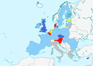 The member-states of the European Union by the European party affiliations of their leaders, as of 1 January 2012. Party affiliations in the European Council (21 December 2011).svg