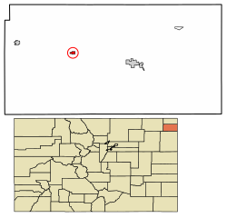 Location of Paoli in Phillips County, Colorado.