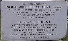 Muistolaatta lähellä LAURENT-siltaa Bouchainissa.JPG