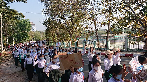 Teachers are protesting in Hpa-An, capital city of Kayin State (9 February 2021)