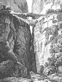 Tekening van Alexander von Humboldt van de brug over de Sumapaz