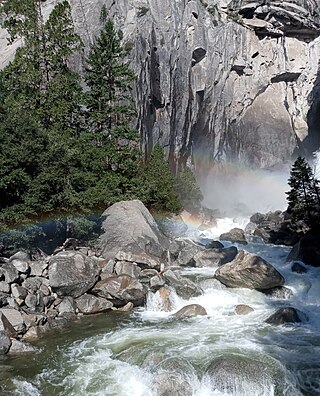 Rainbows on the lower portion of Yosemite Falls