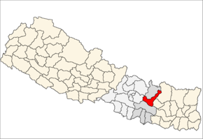 Ramechhap District i Janakpur Zone (grå) i Central Development Region (grå + lysegrå)