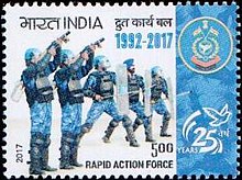 A 2017 stamp dedicated to the 25th anniversary of the Rapid Action Force Rapid Action Force 2017 stamp of India.jpg