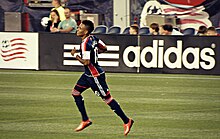 A 2011 MLS All-Star, Juan Agudelo has earned 28 caps with the USMNT. Revolution vs Chicago Fire (Foxborough, Massachusetts) (9536240850).jpg