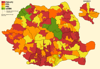 The results for the Senate for Constituencies no. 1 to no. 42 Romania senate 2008 results.svg