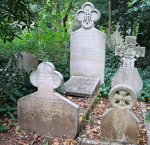 The Rossetti grave at Highgate Cemetery (West side)