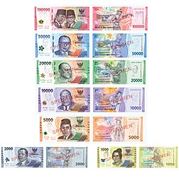 インドネシア 2014~2022年 歴代100000ルピア (Rupiah) 未使用 3種3枚-