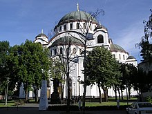 Saint Sava Cathedral with the monument of Saint Sava Saint Sava Temple.jpg