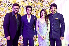Chaitanya and Samantha with Nagarjuna and Venkatesh at their wedding reception in 2017