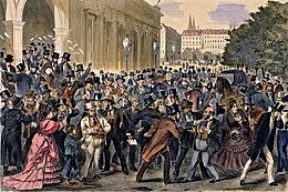 Black Friday, May 9, 1873, Vienna Stock Exchange. The Panic of 1873 and Long Depression followed. Schwarzer Freitag Wien 1873.jpg