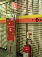Telefono di emergenza con la linea di informazioni.  Green Button per informazioni, pulsante rosso per chiedere aiuto.