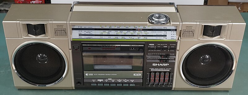 File:Sharp GF-7600 Boombox Front View Angled.jpg