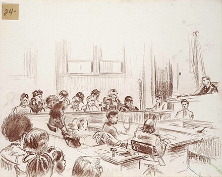 A courtroom sketch, a common component of media coverage of trials