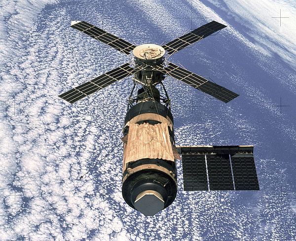 Skylab as photographed by its departing final crew (Skylab 4).