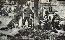 Soldados franceses feridos no pátio do quartel de Morhange no dia seguinte ao combate de 20 de agosto.