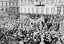 Soldiers marching in Petrograd, March 1917