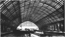 The interior of the Barlow train shed, circa 1870 St Pancras Station.png