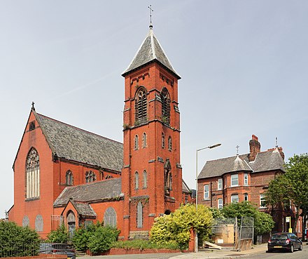 St Sylvester's church seen from the southwest St Sylvester's, Vauxhall 2019-4.jpg