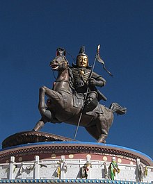 Statue of King Gesar in Maqen County, Qinghai Statue of King Gesar (cropped).JPG