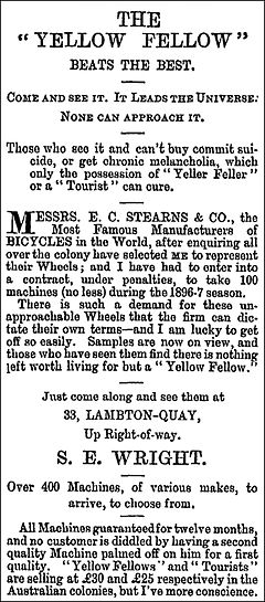 Stearns Bicycle - Advertisement - New Zealand Evening Post, 1896 Stearns-bicycles 1896 austr.jpg