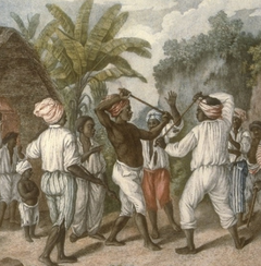 Combat au bâton entre deux esclaves (un français, l'autre anglais), île de la Dominique. 1779, Agostino Brunias.