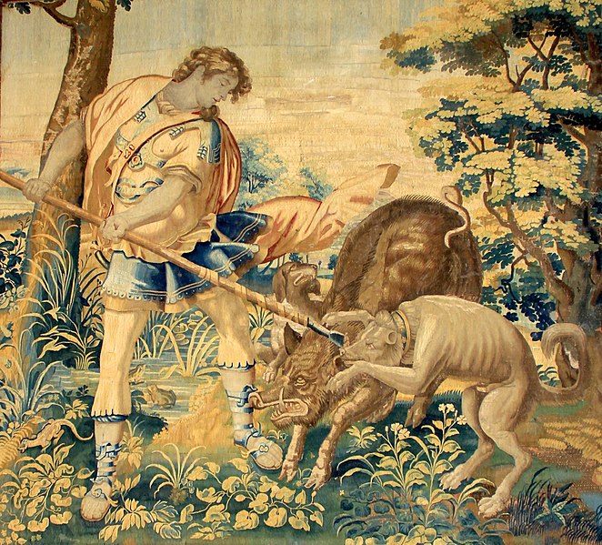 File:Tapestry with Odysseus on a hunt by Brussels workshop, 17th century PD-art -old, Olesko Castle, possibly from John III Sobieski's collection.jpg