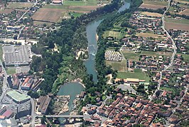 Luchtfoto van de Tarn bij Arthès