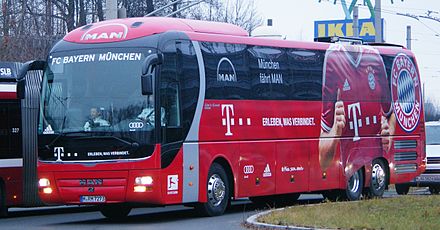 The Bayern Munich team bus provided by sponsor MAN