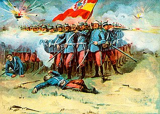 Iconographic representation of a Spanish garrison during the American-Spanish war of 1898 The last stand of the Spanish Garrison.jpg