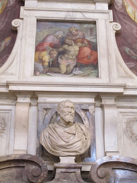 File:Tomba michelangelo, busto di Battista Lorenzi a affresco di g.b. naldini.JPG