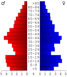 Age pyramid of county residents based on 2000 census data