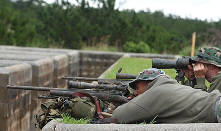 U.S. Marine Corps SRT sniper team with an M24 sniper rifle, during sniper training.
