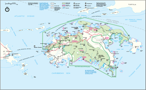 Karte der Insel Saint John, grün eingerahmt: Nationalpark