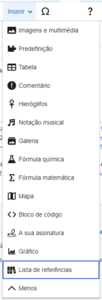 Captura de tela mostrando um menu em cascata com vários itens